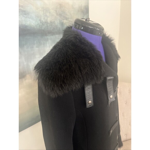 Vintage Mackage Black Wool Faux Fur Jacket Coat Leather Women's Size Medium - Picture 3 of 15